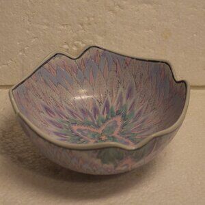 Vintage Porcelain Toya Japan Pastel Leaf Abstract Print Decorative Bowl